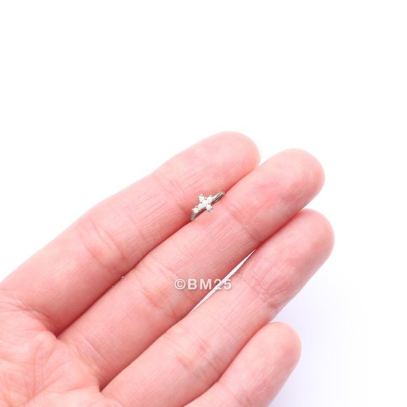 14 Karat White Gold Brilliant Fire Opal Cross Bendable Hoop Ring - Picture 2 of 5